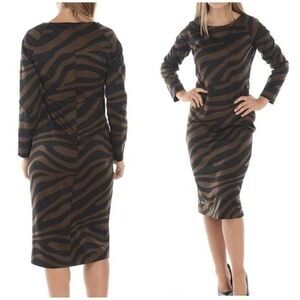 Max Mara Weekend Knitted Dark Brown and Black Tiger Print Dress LG